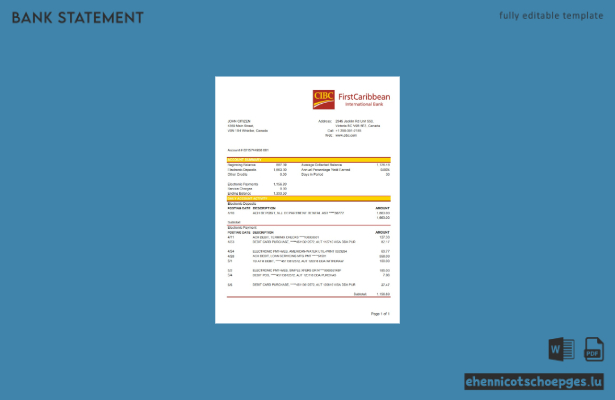 Beispiel eines Kontoauszugs der CIBC (Kanada) im Excel-Format (Vorschau)